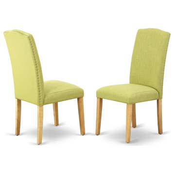 Set of 2 Encinal Parson Chair With Oak Leg, Linen Fabric Limelight