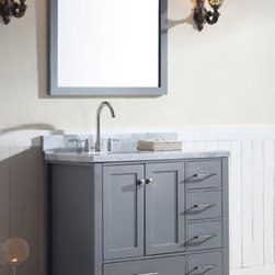 37 inch Single Sink Grey Finish Bathroom Vanity Carrara White Marble Countertop - Bathroom Vanities And Sink Consoles
