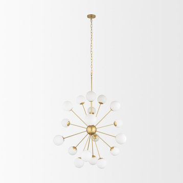 Barbara Brushed Gold Metal With Frosted Glass Globes 18-Light Chandelier