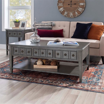 Linon Sadie Wood Coffee Table with Storage in Gray