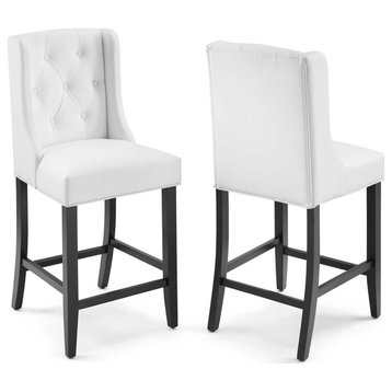 Baronet Counter Bar Stool Faux Leather Set of 2 White