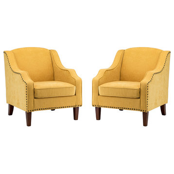 34" Tall Comfort Bedroom Armchair With Solid Wood Leg, Set of 2, Yellow