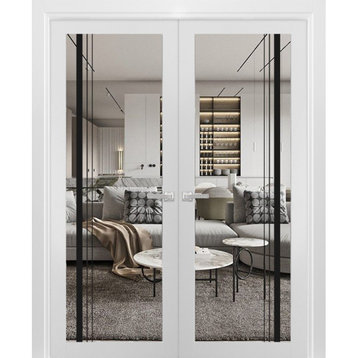 Solid French Double Doors 60 x 96 | Lucia 2566 White Silk Clear Glass