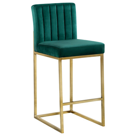 Giselle Velvet Counter Stool, Green, Gold Base