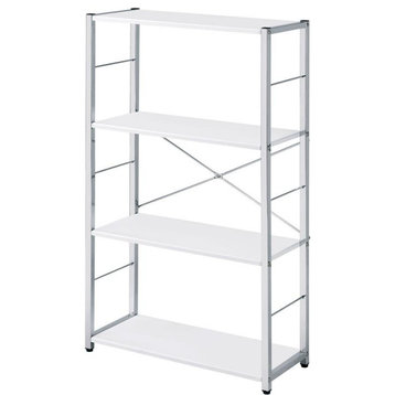 ACME Tennos 4 Wooden Shelves Bookshelf with Metal Frame in White and Chrome