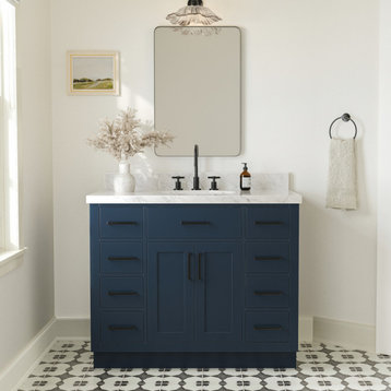 Ariel Hepburn 43" Oval Sink Bath Vanity, Midnight Blue, 1.5" Carrara Marble