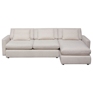 Arcadia 2PC Reversible Chaise Sectional  Feather Down Seating in Cream Fabric