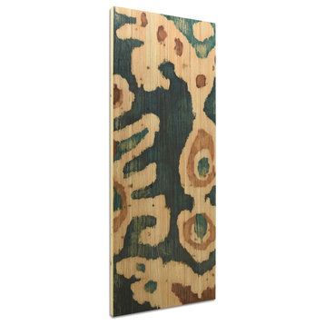 "Ocean Ikat B" Abstract Wall Art Giclee Printed On Solid Fir Wood Planks,24"x60"