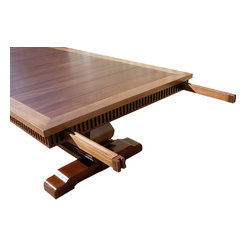 Custom Solid Mahogany Extension Trestle Dining Table - Products