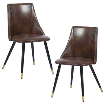 Homycasa 32.7"H Modern Leather Dining Chair in Dark Brown (Set of 2)