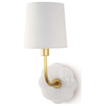 Regina Andrew Design - Camilla Bent Arm Sconce - Camilla bent-arm sconce combines alabaster and natural brass for a femininely sophisticated light. The scalloped edge of the alabaster backplate is soft and subtle, and the arm's sleek curves and long tail provide structure. Install this classic sconce in a bathroom or bedroom.