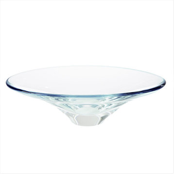 Classic Contemporary Ocean Blue Art Glass Bowl Oval Clear Light Sky Centerpiece