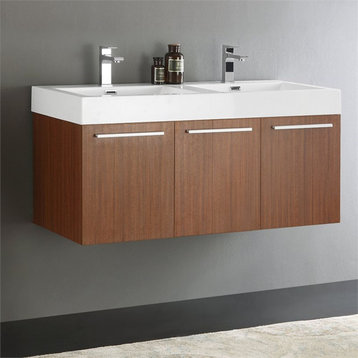 Vista 47"Wall Hung Dbl Sinks Wood Bathroom Cabinet in Brown