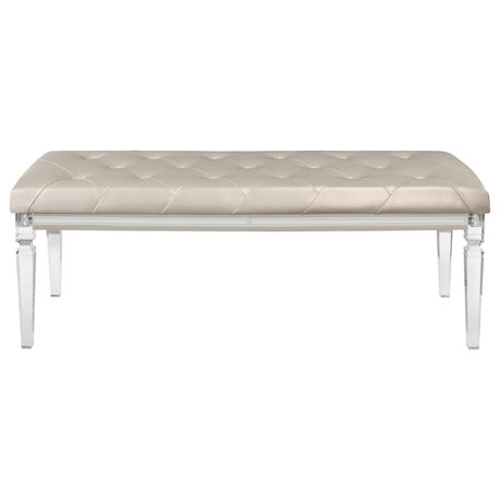 HomeRoots Champagne Toned Bench With Tapered Acrylic Legs