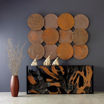 Galvanized Wall Discs, Set of 4, Rust