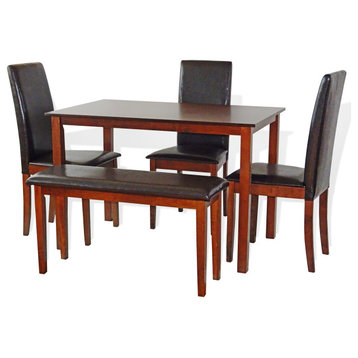 Dining Kitchen Set of Rectangular Table And 3 Side Chairs Fallabella 1 Bench, Medium Brown