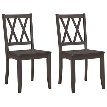 Set of 2 Double-X Back Wood Chairs, Gray