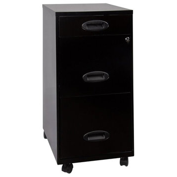 Pemberly Row 18" 3-Drawer Metal Mobile File Cabinet w/ Pencil-Drawer in Black