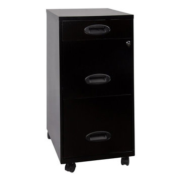 Pemberly Row Mobile 3 Drawer Metal File Cabinet in Black