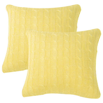 Cable Knit 2 Piece Throw Pillow Shell Set, Jojoba Yellow, 2 Piece, 20"x20"