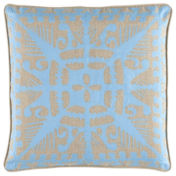 Knight Wood Linen Lapis Decorative Pillow, 20" Square