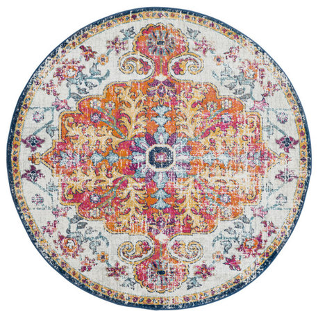 Harput Traditional Saffron, Light Gray Area Rug, 5'3" Round