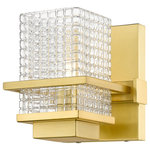Innovations Lighting - Innovations 310-1W-SG-CL 1-Light Bath Vanity Light, Satin Gold - Innovations 310-1W-SG-CL 1-Light Bath Vanity Light Satin Gold. Style: Retro, Art Deco. Metal Finish: Satin Gold. Metal Finish (Canopy/Backplate): Satin Gold. Material: Cast Brass, Steel, Glass. Dimension(in): 6(H) x 5. 25(W) x 6. 25(Ext). Bulb: (1)60W G9,Dimmable(Not Included). Maximum Wattage Per Socket: 60. Voltage: 120. Color Temperature (Kelvin): 2200. CRI: 99. Lumens: 450. Glass Shade Description: Clear Wellfleet Glass. Glass or Metal Shade Color: Clear. Shade Material: Glass. Glass Type: Transparent. Shade Shape: Rectangular. Shade Dimension(in): 4(W) x 5. 5(H) x 4(Depth). Backplate Dimension(in): 4. 5(H) x 4. 5(W) x 0. 75(Depth). ADA Compliant: No. California Proposition 65 Warning Required: Yes. UL and ETL Certification: Damp Location.