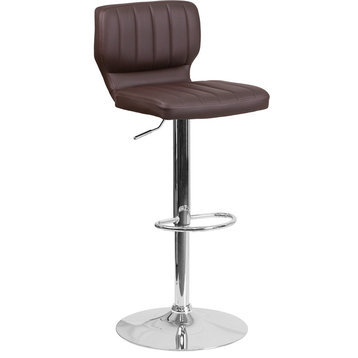 Contemporary Brown Vinyl Adjustable Height Barstool With Chrome Base