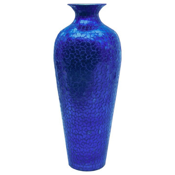 DecorShore Vedic Mosaic Vase Sparkling Metal Decorative Tall Floor Vase, Cobalt Blue