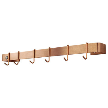 Handcrafted 36" Wall Rack Utensil Bar w 6 Hooks, Brushed Copper