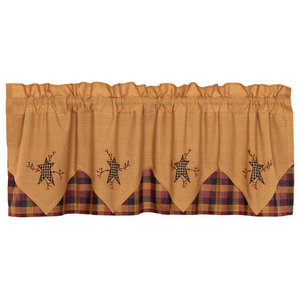 Tan Primitive Kitchen Curtains Sutton Stars Valance Rod Pocket