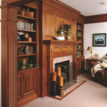 Traditional Cherry Fireplace Mantel and Bookshelves