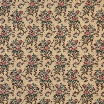 Gold Burgundy And Green Floral Tapestry Upholstery Fabric By The Yard