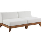 Meridian Furniture - Rio Water Resistant Fabric  Patio 2-Piece Modular Sofa, Off White - Build the seating group you need for your outdoor entertaining area with one or more selections from the Rio collection including this Rio outdoor off-white water resistant modular sofa. A solid acacia wood frame provides sturdy dependability for this sofa, ensuring its long-lasting performance and impeccable beauty. The plump cushions are encased in resilient water resistant fabric to keep them looking luxuriously beautiful for seasons to come. Attach other units in the collection to this sofa with convenient latches.