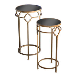 Vagabond Vintage - S/2 Black Stone and Gold Metal Tables - Coffee Table Sets