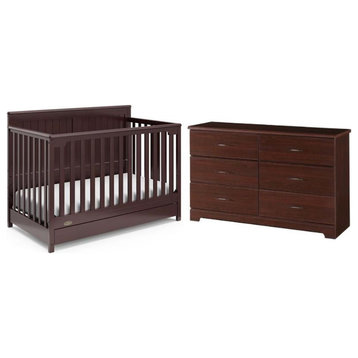 Home Square 2-Piece Set with Convertible Crib & 6 Drawer Dresser in Espresso