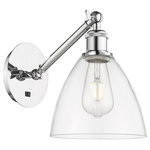 Innovations Lighting - Innovations 317-1W-PC-GBD-752 1-Light Sconce, Polished Chrome - Innovations 317-1W-PC-GBD-752 1-Light Sconce Polished Chrome. Collection: Ballston. Style: Industrial, Modern Contempo, Restoration-Vintage, Transitional. Metal Finish: Polished Chrome. Metal Finish (Canopy/Backplate): Polished Chrome. Material: Steel, Cast Brass, Glass. Dimension(in): 13. 25(H) x 8(W) x 13. 75(Ext). Bulb: (1)60W Medium Base,Dimmable(Not Included). Maximum Wattage Per Socket: 100. Voltage: 120. Color Temperature (Kelvin): 2200. CRI: 99. 9. Lumens: 220. Glass Shade Description: Clear Ballston Dome. Glass or Metal Shade Color: Clear. Shade Material: Glass. Glass Type: Transparent. Shade Shape: Dome. Shade Dimension(in): 7. 5(W) x 6. 5(H). Fitter Measurement (Glass Or Metal Shade Fitter Size): Neckless with a 2. 125 inch Hole. Backplate Dimension(in): 5. 3(Dia) x 0. 75(Depth). ADA Compliant: No. California Proposition 65 Warning Required: Yes. UL and ETL Certification: Damp Location.