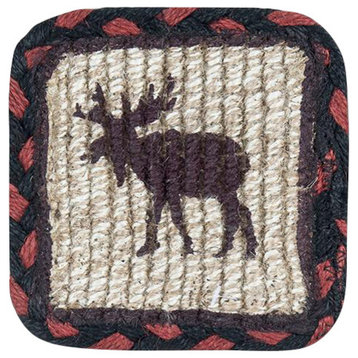 Moose/Pinecone Wicker Weave Coaster 5"x5"