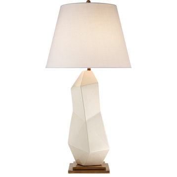 Bayliss Table Lamp, 1-Light, White Leather Ceramic, Linen Round Shade, 31.75"H