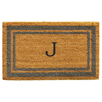 Periwinkle Border 18"x30" Monogram Doormat, Letter J