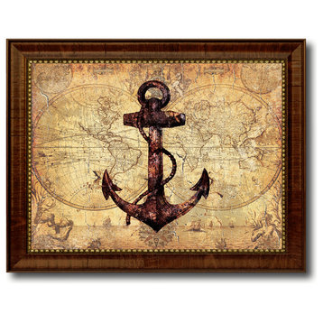 Anchor Vintage Nautical Map Print on Canvas with Picture Frame, 30" x 39"