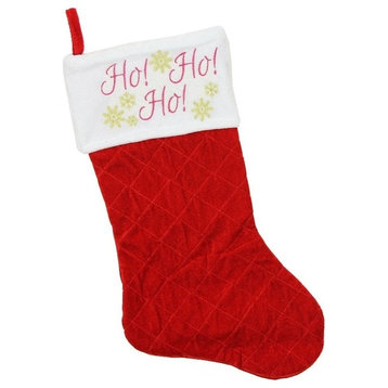 19" Quilted Red Velvet "Ho! Ho! Ho!" Embroidered Christmas Stocking