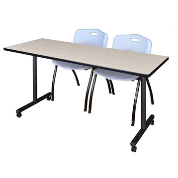 66" x 24" Kobe Mobile Training Table- Maple & 2 'M' Stack Chairs- Grey
