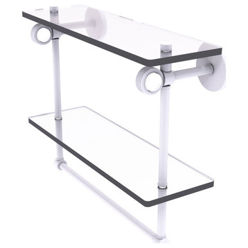 Clearview 16" Groovy Accent Double Glass Shelf with Towel Bar, Matte White
