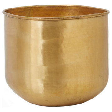 Hammered Brass Antiqued Vase, 10" Long, 10" Wide, 9" Tall