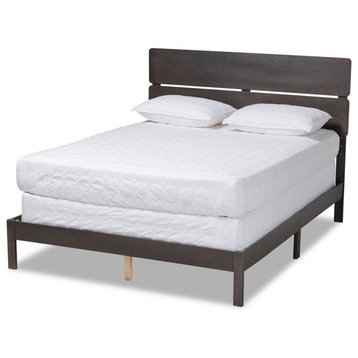 Baxton Studio Anthony Gray and Oak Finished Wood Queen Size Panel Bed