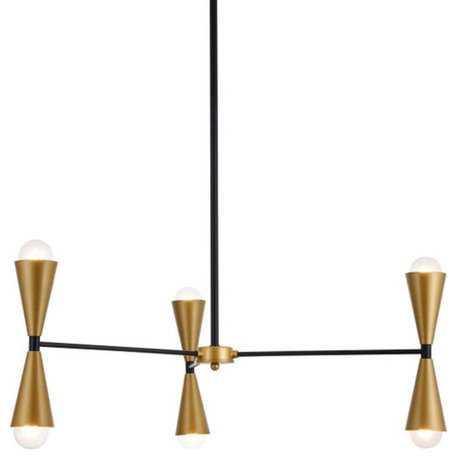 Elegant Lighting LD650D34 Cade 6 Light 34"W Chandelier - Black / Brass