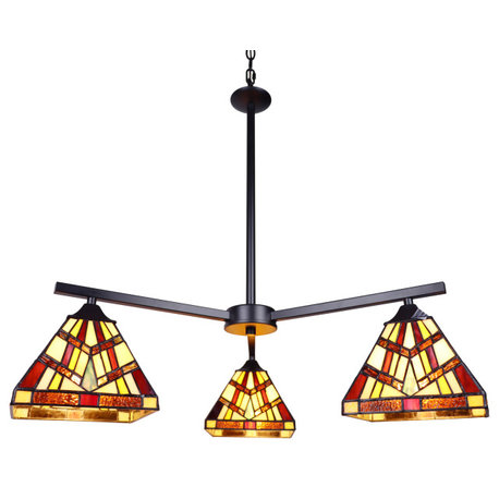 Vincent Mission Tiffany-Style 3 Light Chandelier 27" Wide