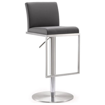 TOV Furniture Amalfi 22" Adjustable Stainless Steel and Fabric Barstool in Gray
