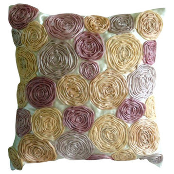 Tissue Flowers Ivory Pillow Shams, Satin 24"x24" Pillow Sham, Vintage Dreams